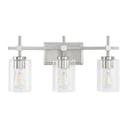 Jasper 3-Light Modern Clear Glass Bathroom Vanity Light, Black & Nickel