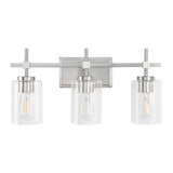 Jasper 3-Light Modern Clear Glass Bathroom Vanity Light, Black & Nickel