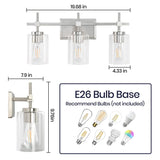 Jasper 3-Light Modern Clear Glass Bathroom Vanity Light, Black & Nickel-壁灯-Parc Decor