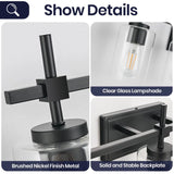 Jasper 3-Light Modern Clear Glass Bathroom Vanity Light, Black & Nickel-壁灯-Parc Decor