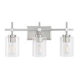 Jasper 3-Light Modern Clear Glass Bathroom Vanity Light, Black & Nickel-壁灯-Parc Decor