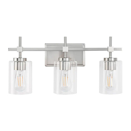Jasper 3-Light Modern Clear Glass Bathroom Vanity Light, Black & Nickel-壁灯-Parc Decor