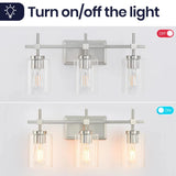 Jasper 3-Light Modern Clear Glass Bathroom Vanity Light, Black & Nickel-壁灯-Parc Decor