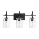 Jasper 3-Light Modern Clear Glass Bathroom Vanity Light, Black & Nickel-壁灯-Parc Decor