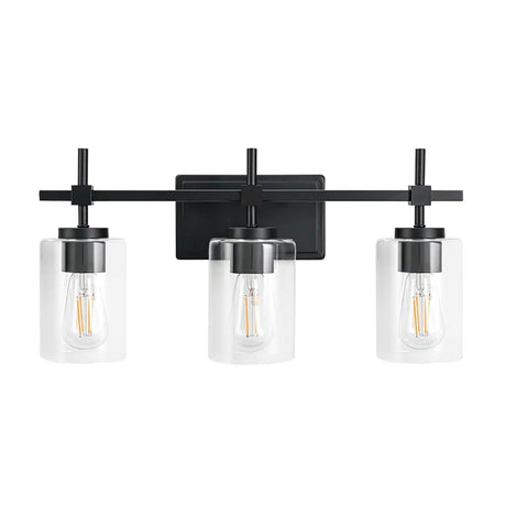 Jasper 3-Light Modern Clear Glass Bathroom Vanity Light, Black & Nickel-壁灯-Parc Decor