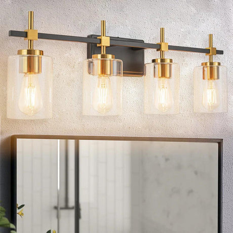 Jasper Black & Gold Clear Glass 4-Light Bathroom Vanity Light