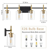Jasper Black & Gold Clear Glass 4-Light Bathroom Vanity Light