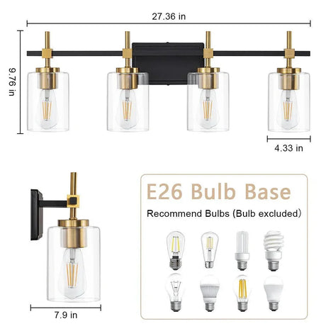 Jasper Black & Gold Clear Glass 4-Light Bathroom Vanity Light
