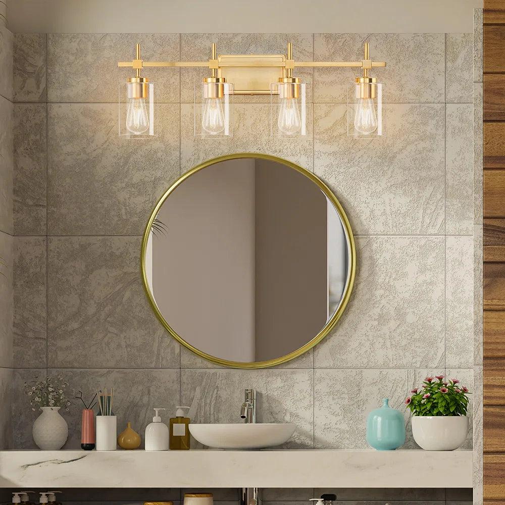 Jasper Black & Gold Clear Glass 4-Light Bathroom Vanity Light-壁灯-Parc Decor