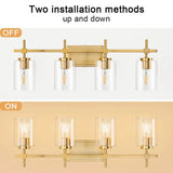 Jasper Black & Gold Clear Glass 4-Light Bathroom Vanity Light-壁灯-Parc Decor