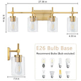 Jasper Black & Gold Clear Glass 4-Light Bathroom Vanity Light-壁灯-Parc Decor