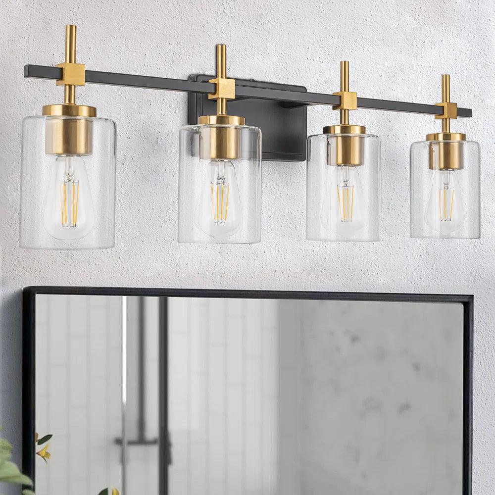 Jasper Black & Gold Clear Glass 4-Light Bathroom Vanity Light-壁灯-Parc Decor