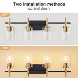 Jasper Black & Gold Clear Glass 4-Light Bathroom Vanity Light-壁灯-Parc Decor