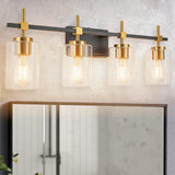 Jasper Black & Gold Clear Glass 4-Light Bathroom Vanity Light-壁灯-Parc Decor