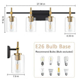 Jasper Black & Gold Clear Glass 4-Light Bathroom Vanity Light-壁灯-Parc Decor