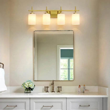 Jasper Gold Modern Frosted Glass 4-Light Bathroom Vanity Light
