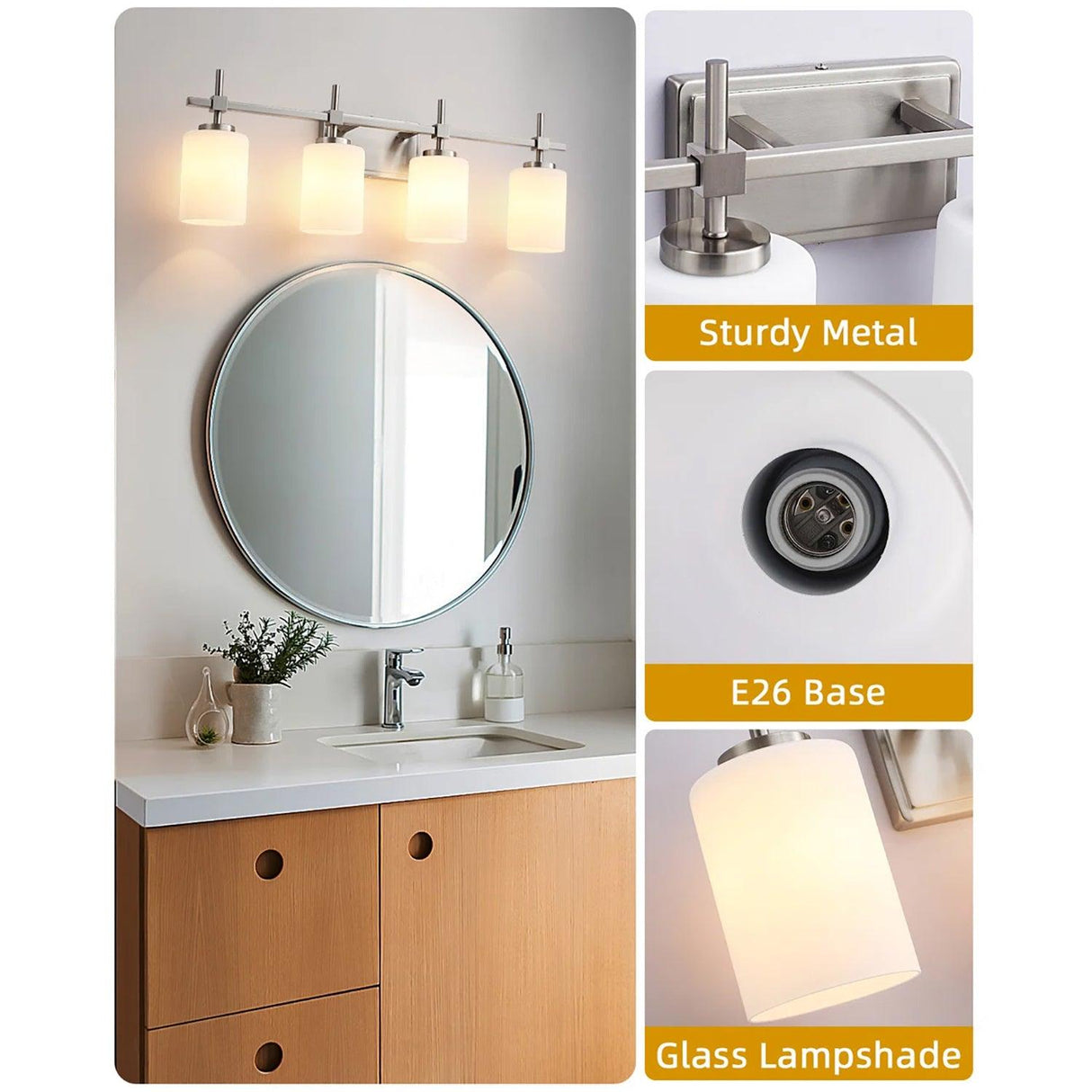 Jasper Gold Modern Frosted Glass 4-Light Bathroom Vanity Light-壁灯-Parc Decor