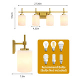 Jasper Gold Modern Frosted Glass 4-Light Bathroom Vanity Light-壁灯-Parc Decor