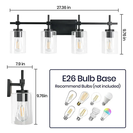 Jasper Modern 4-Light Clear Glass Bathroom Lights Linear Vanity Light