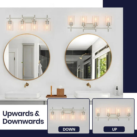 Jasper Modern 4-Light Clear Glass Bathroom Lights Linear Vanity Light