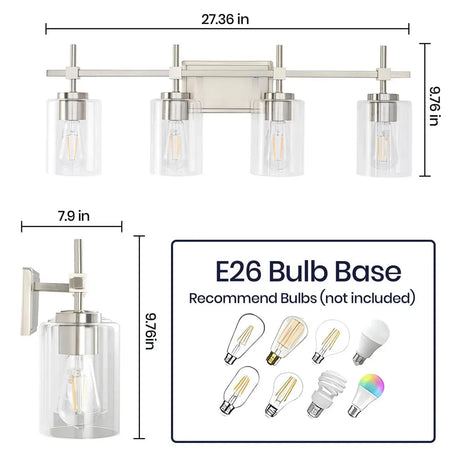 Jasper Modern 4-Light Clear Glass Bathroom Lights Linear Vanity Light
