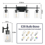 Jasper Modern 4-Light Clear Glass Bathroom Lights Linear Vanity Light-壁灯-Parc Decor