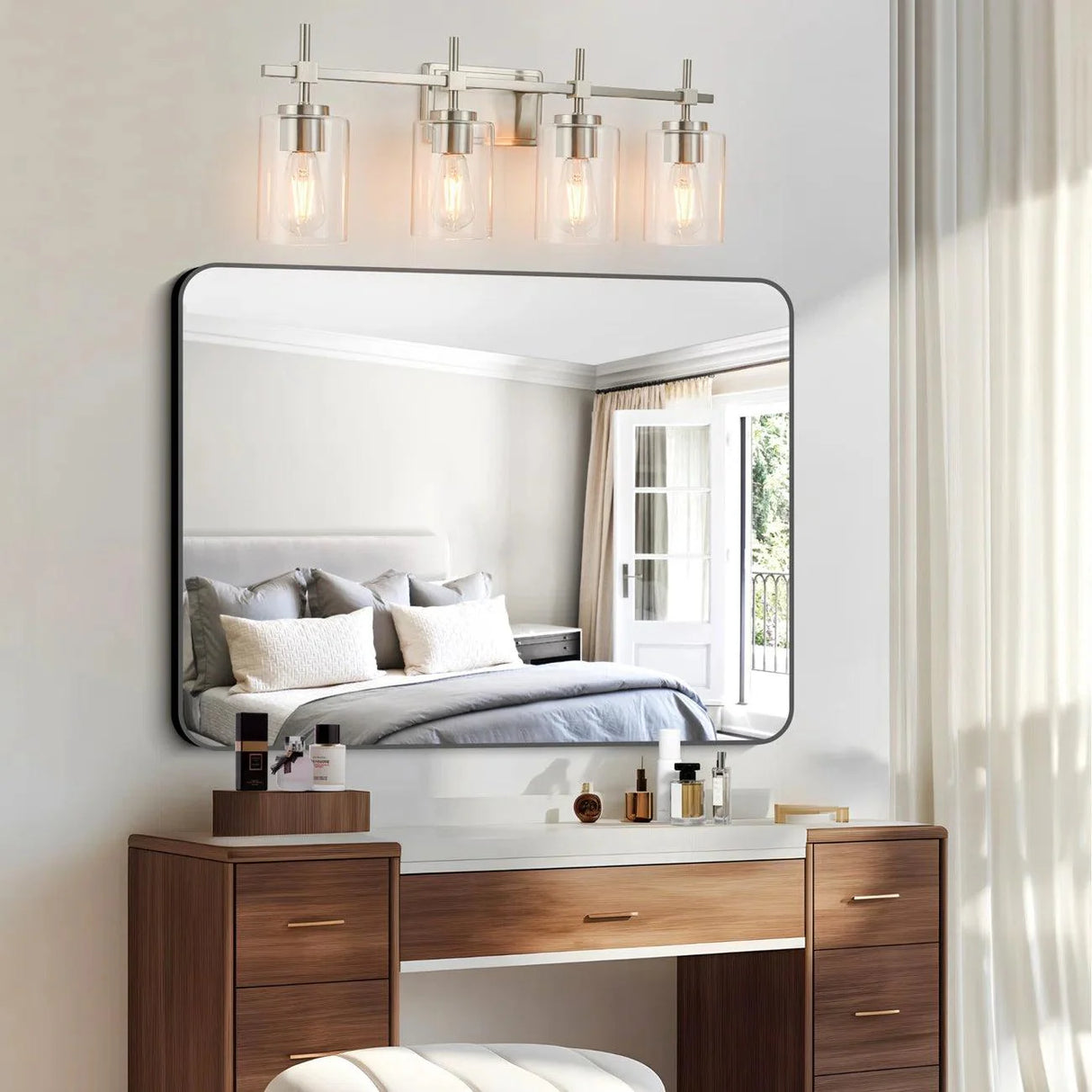 Jasper Modern 4-Light Clear Glass Bathroom Lights Linear Vanity Light-壁灯-Parc Decor