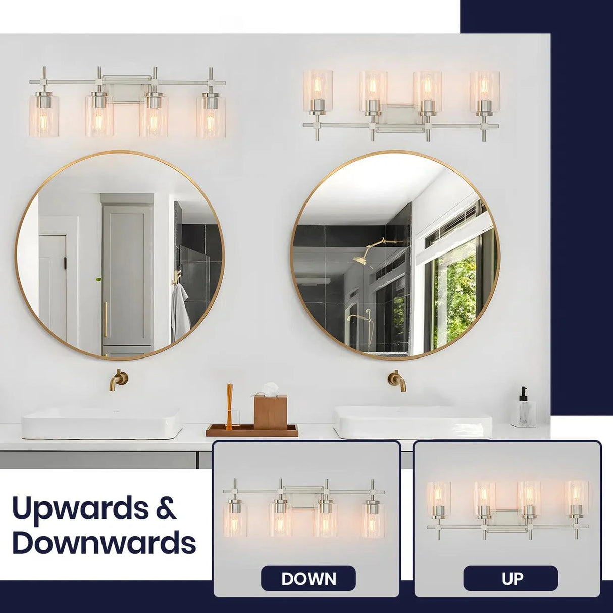 Jasper Modern 4-Light Clear Glass Bathroom Lights Linear Vanity Light-壁灯-Parc Decor