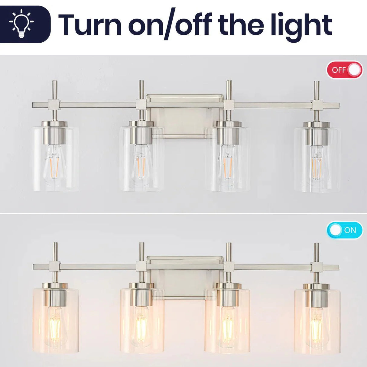 Jasper Modern 4-Light Clear Glass Bathroom Lights Linear Vanity Light-壁灯-Parc Decor