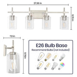 Jasper Modern 4-Light Clear Glass Bathroom Lights Linear Vanity Light-壁灯-Parc Decor