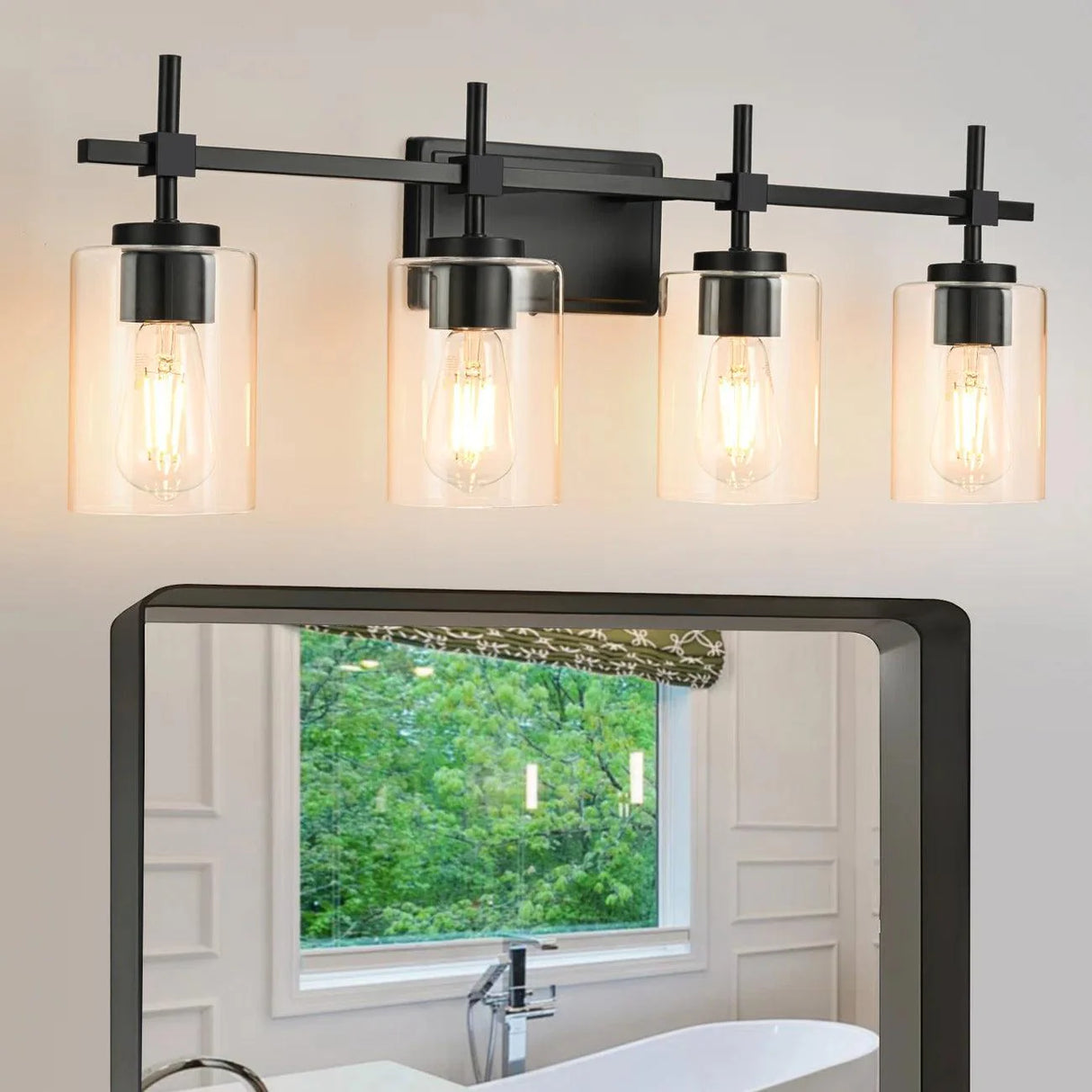 Jasper Modern 4-Light Clear Glass Bathroom Lights Linear Vanity Light-壁灯-Parc Decor