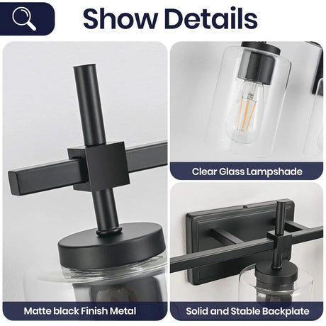 Jasper Modern Brushed Nickel & Black Clear Glass 5-Light Bathroom Linear Vanity Light