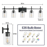 Jasper Modern Brushed Nickel & Black Clear Glass 5-Light Bathroom Linear Vanity Light