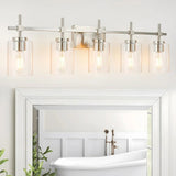 Jasper Modern Brushed Nickel & Black Clear Glass 5-Light Bathroom Linear Vanity Light