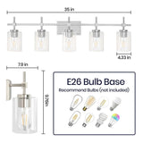 Jasper Modern Brushed Nickel & Black Clear Glass 5-Light Bathroom Linear Vanity Light