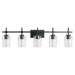 Jasper Modern Brushed Nickel & Black Clear Glass 5-Light Bathroom Linear Vanity Light