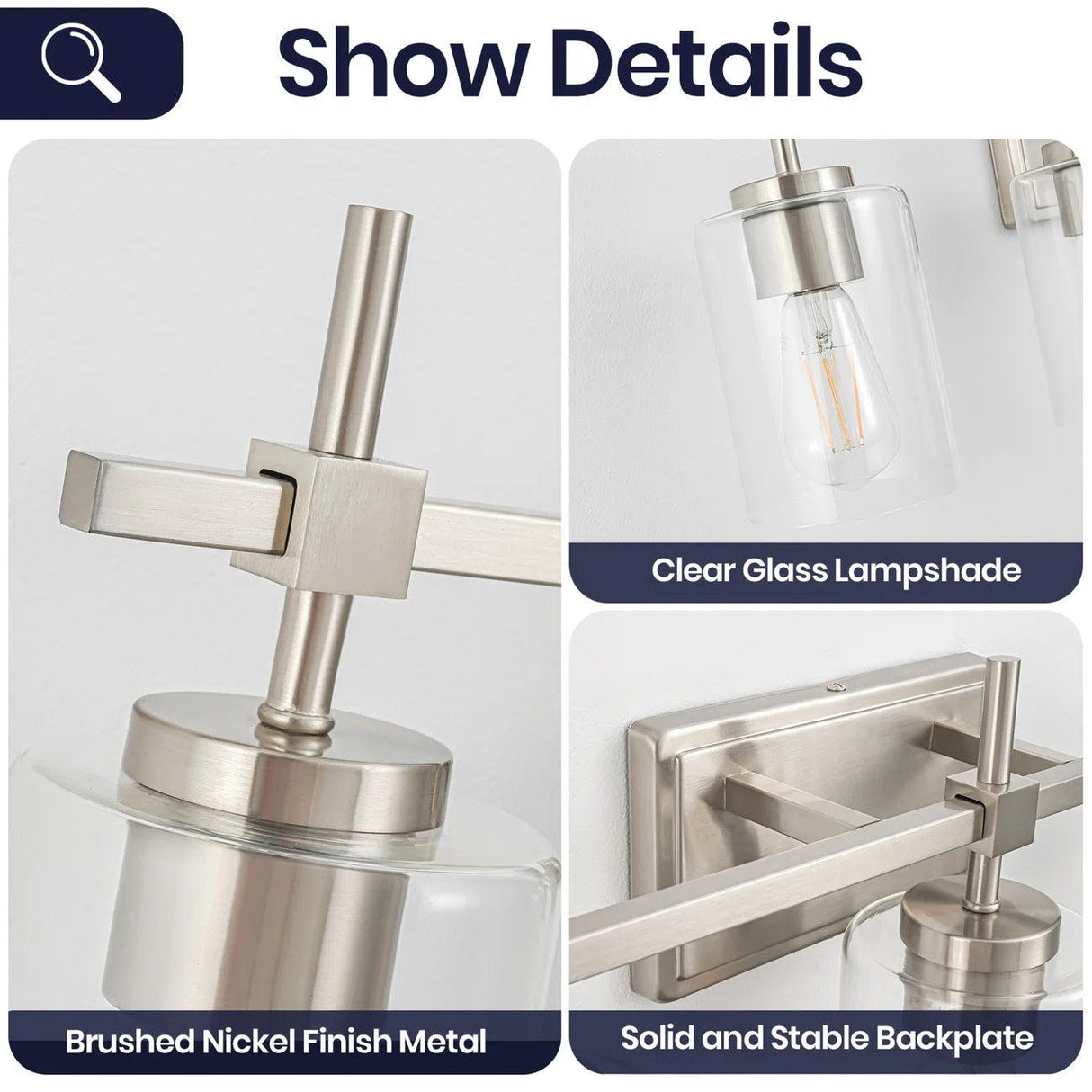 Jasper Modern Brushed Nickel & Black Clear Glass 5-Light Bathroom Linear Vanity Light-壁灯-Parc Decor