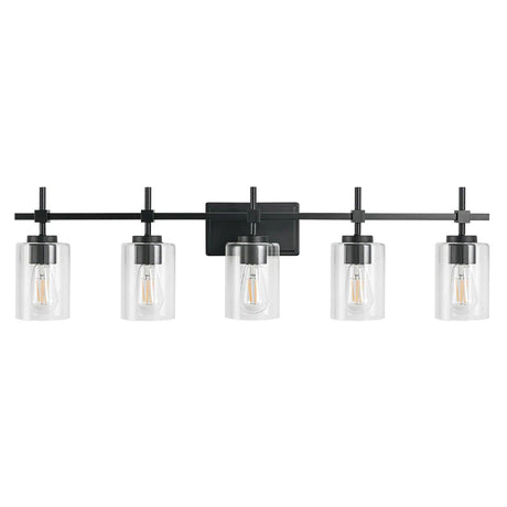 Jasper Modern Brushed Nickel & Black Clear Glass 5-Light Bathroom Linear Vanity Light-壁灯-Parc Decor