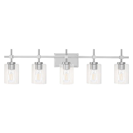 Jasper Modern Brushed Nickel & Black Clear Glass 5-Light Bathroom Linear Vanity Light-壁灯-Parc Decor