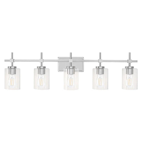 Jasper Modern Brushed Nickel & Black Clear Glass 5-Light Bathroom Linear Vanity Light