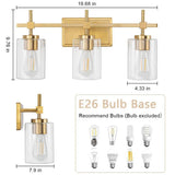 Jasper Modern Clear Glass 3-Light Bathroom Vanity Light