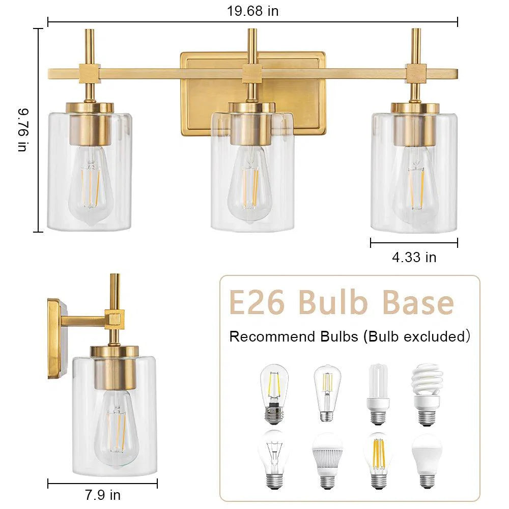 Jasper Modern Clear Glass 3-Light Bathroom Vanity Light-壁灯-Parc Decor