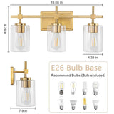 Jasper Modern Clear Glass 3-Light Bathroom Vanity Light-壁灯-Parc Decor