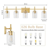 Jasper Modern Clear Glass 5-Light Bathroom Vanity Light