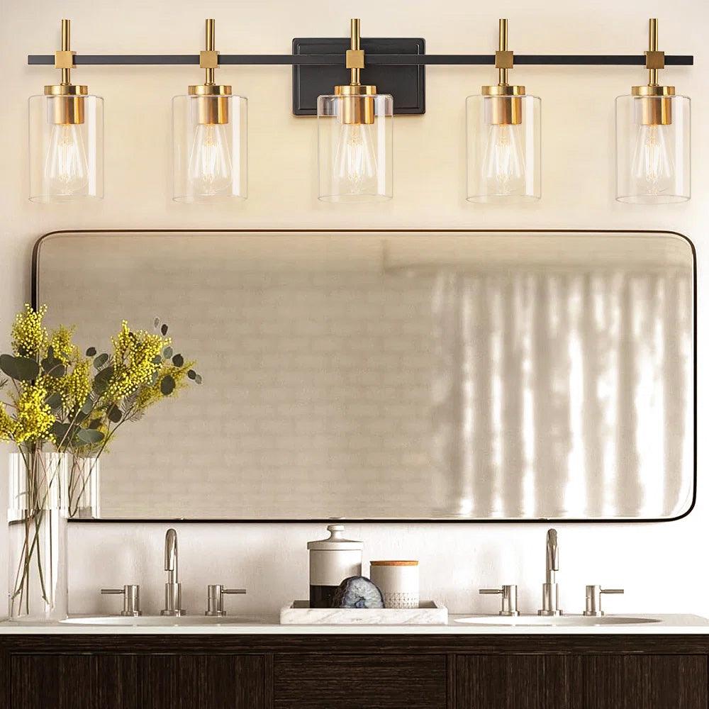 Jasper Modern Clear Glass 5-Light Bathroom Vanity Light-壁灯-Parc Decor