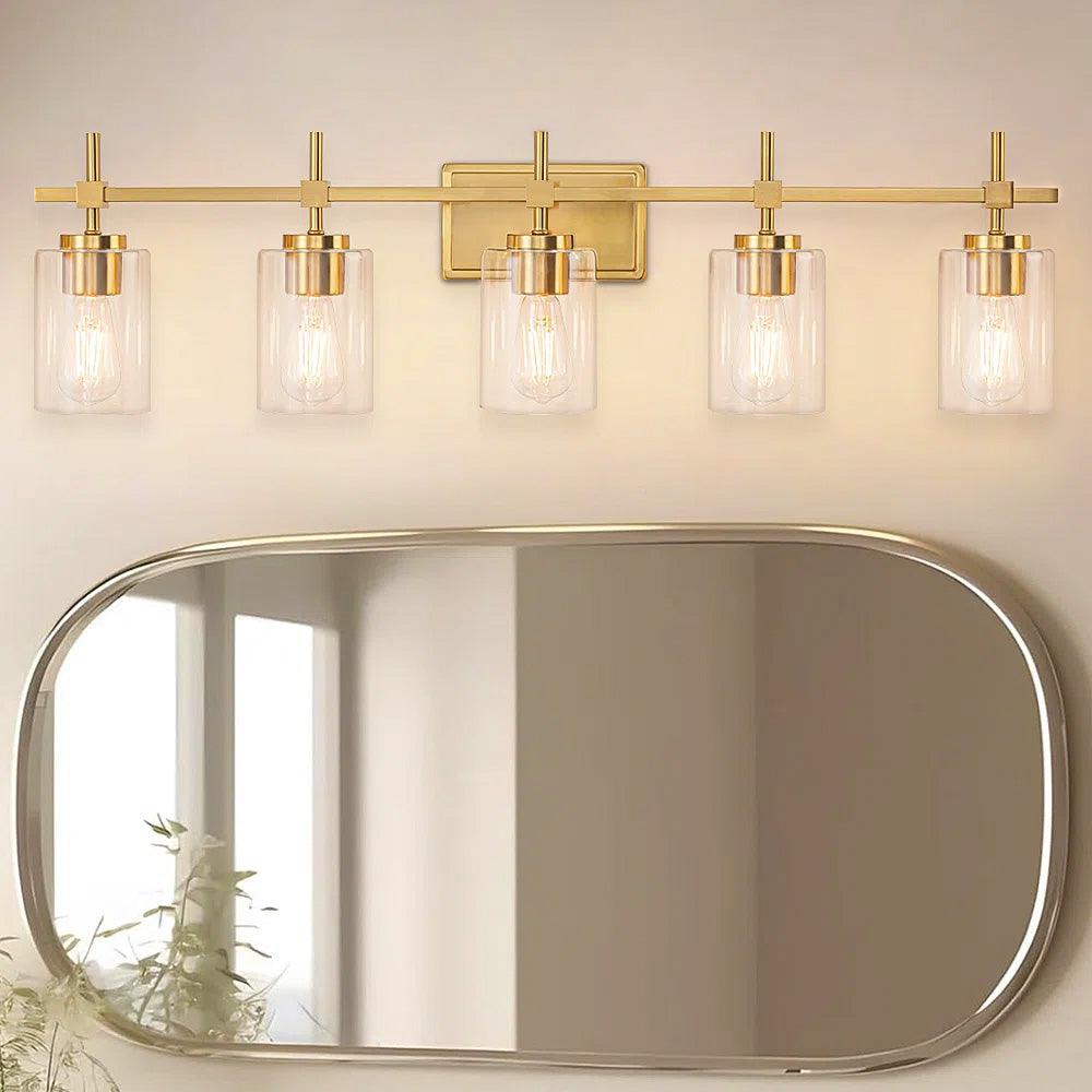 Jasper Modern Clear Glass 5-Light Bathroom Vanity Light-壁灯-Parc Decor