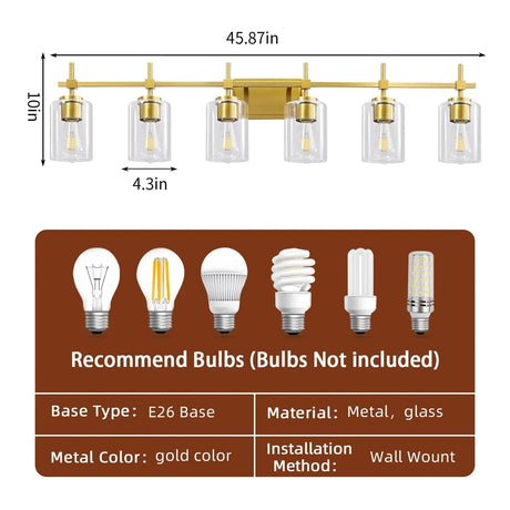 Jasper Modern Clear Glass 6-Light Bathroom Vanity Light