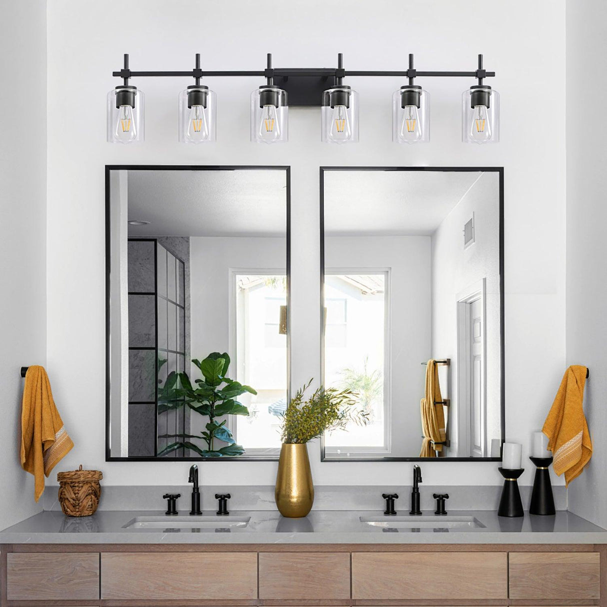 Jasper Modern Clear Glass 6-Light Bathroom Vanity Light-壁灯-Parc Decor