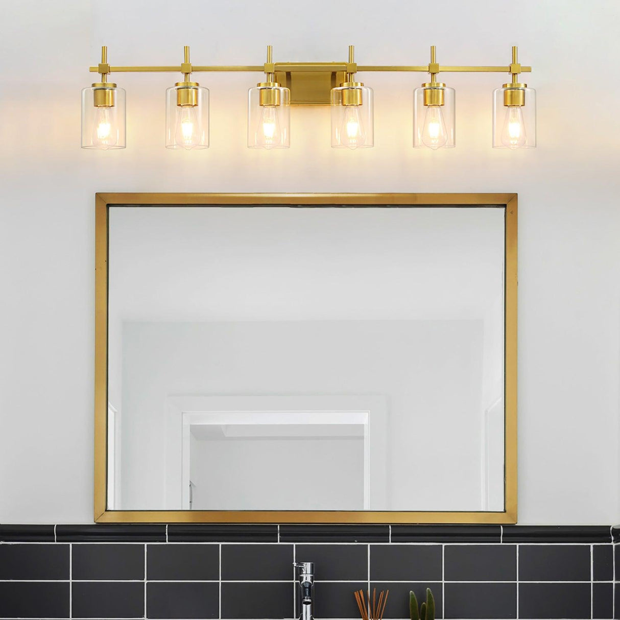 Jasper Modern Clear Glass 6-Light Bathroom Vanity Light-壁灯-Parc Decor