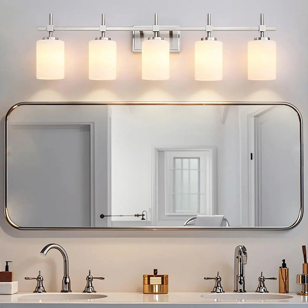 Jasper Modern Frosted Glass 5-Light Bathroom Linear Vanity Light